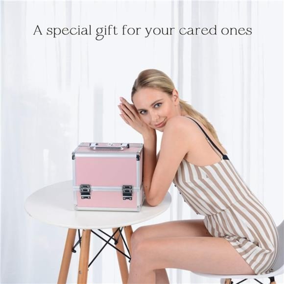 Makeup Train Case Cosmetic Box 10 Inches Jewelry Organizer Professional 3 Tiers - Picture 3 of 7